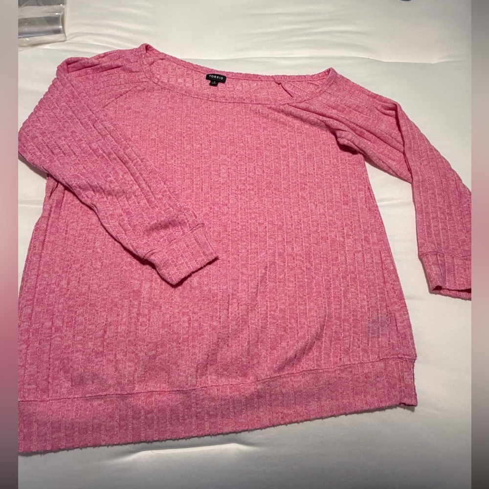 🌸🌸Torrid Pink Ribbed Off the Shoulder Women's Sweater Size 1